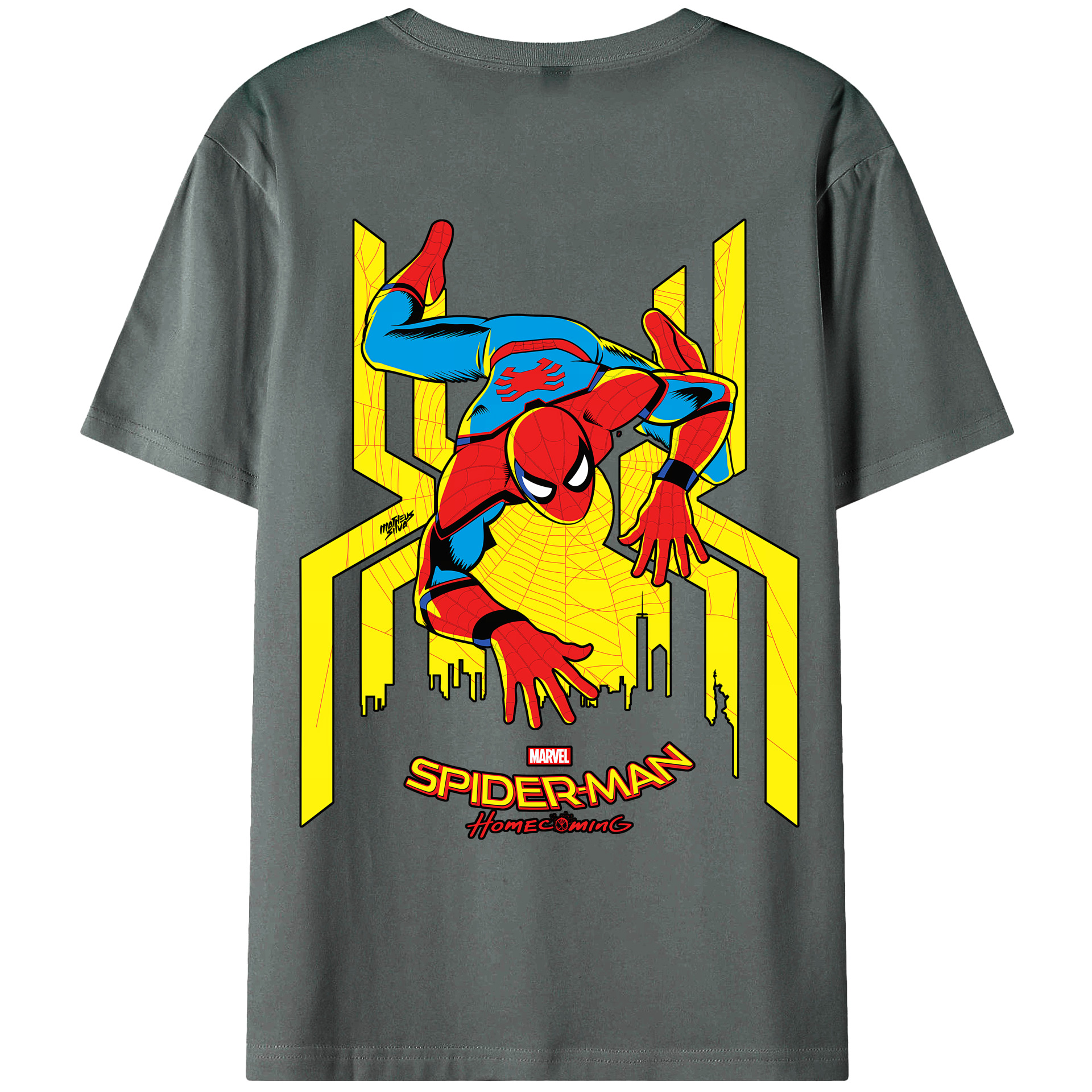 （画像用） Spider Man スパイダーマン 綿100％ メンズ半袖Tシャツ（バックプリント） 通気性